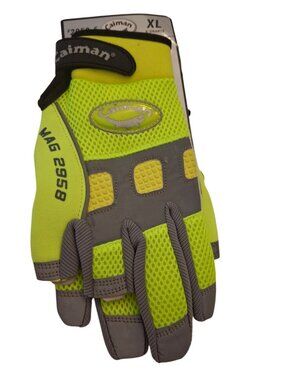 Caiman MAG 2958 Hi Vis Fingerless Work Gloves XL Safety Utility Leather